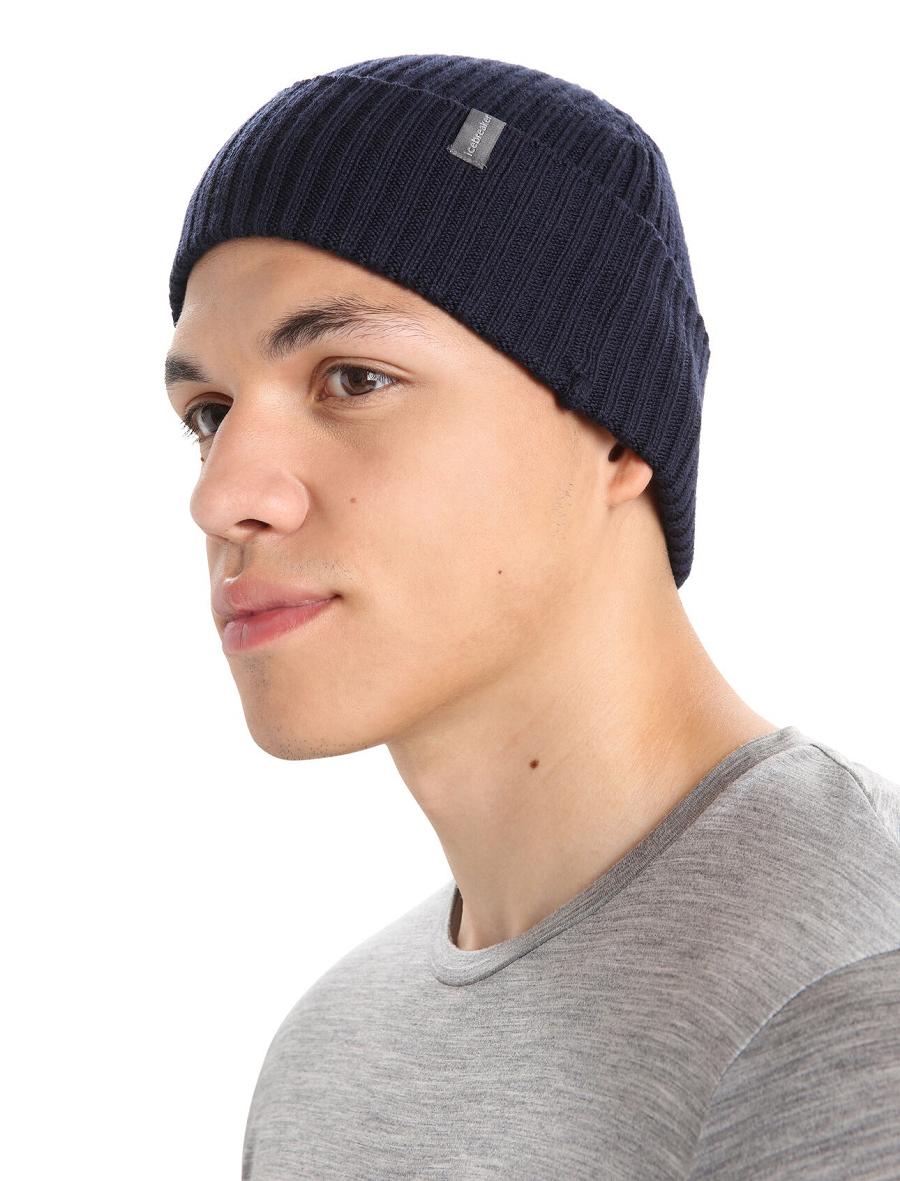 Men\'s Icebreaker Unisex Merino Rixdorf Cuff Beanie Hats Midnight Navy | CA 1840JPQJ